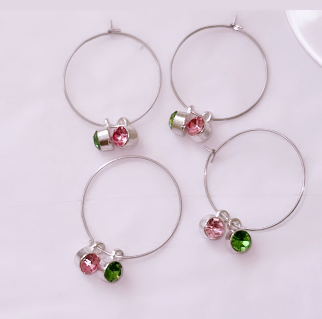 Pink and Green Wine Glass Charms – Set of 4