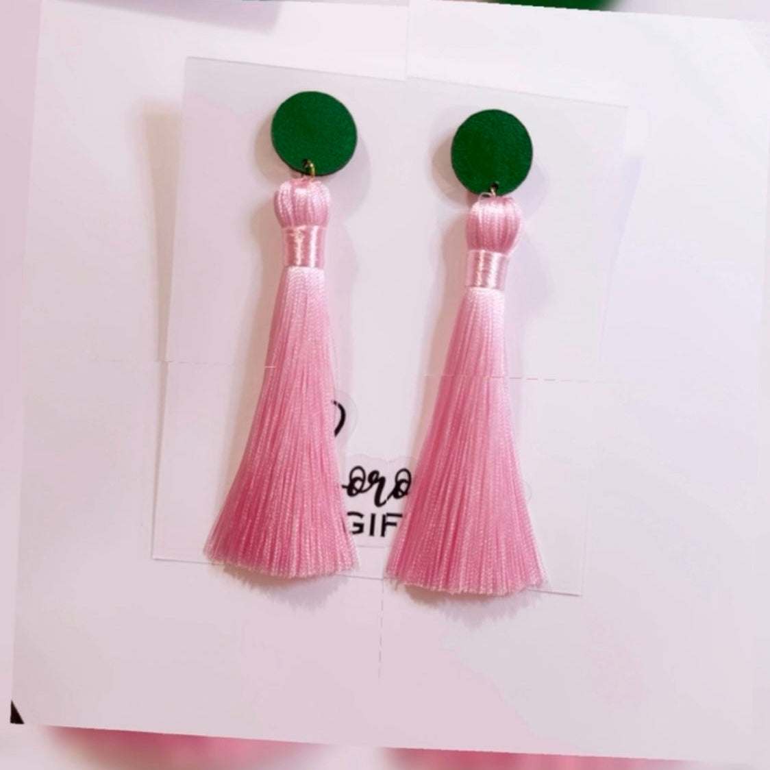 Pink & Green Tassel Earrings