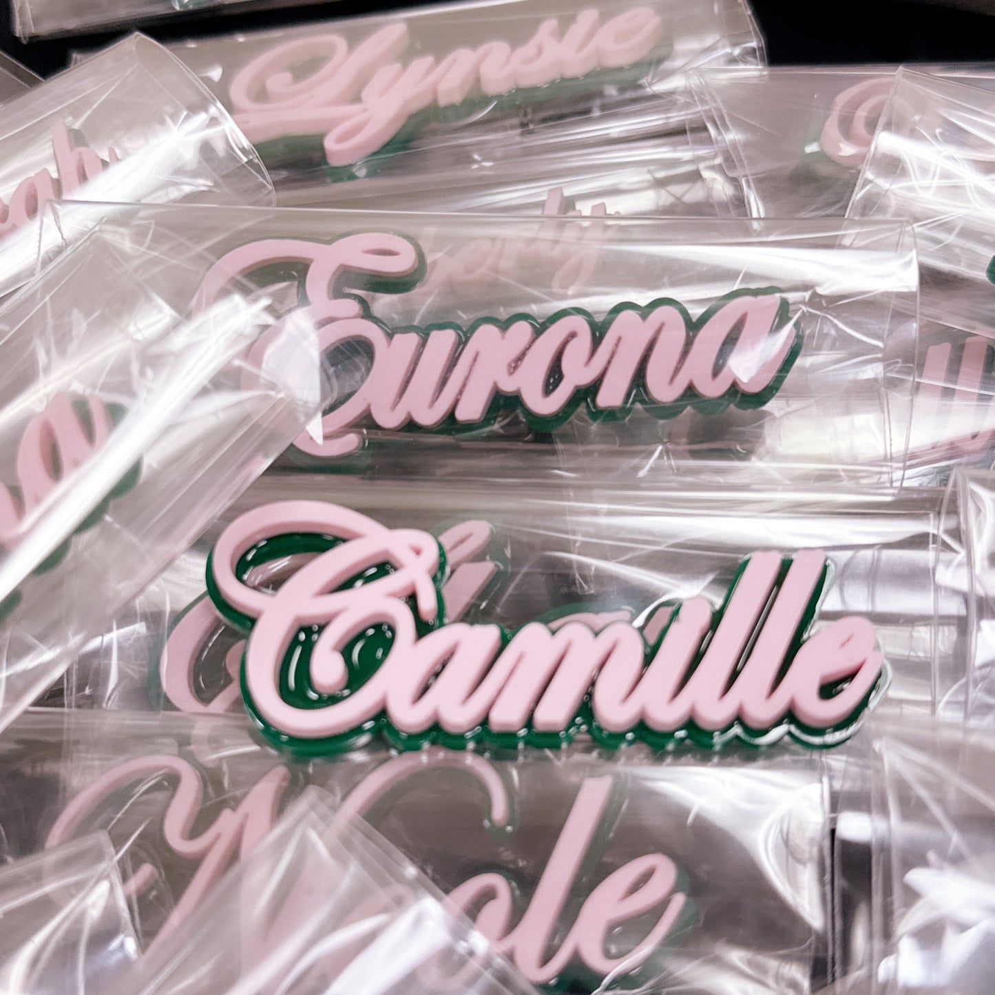 Pink & Green Name Lapel Pin – Personalized Elegance