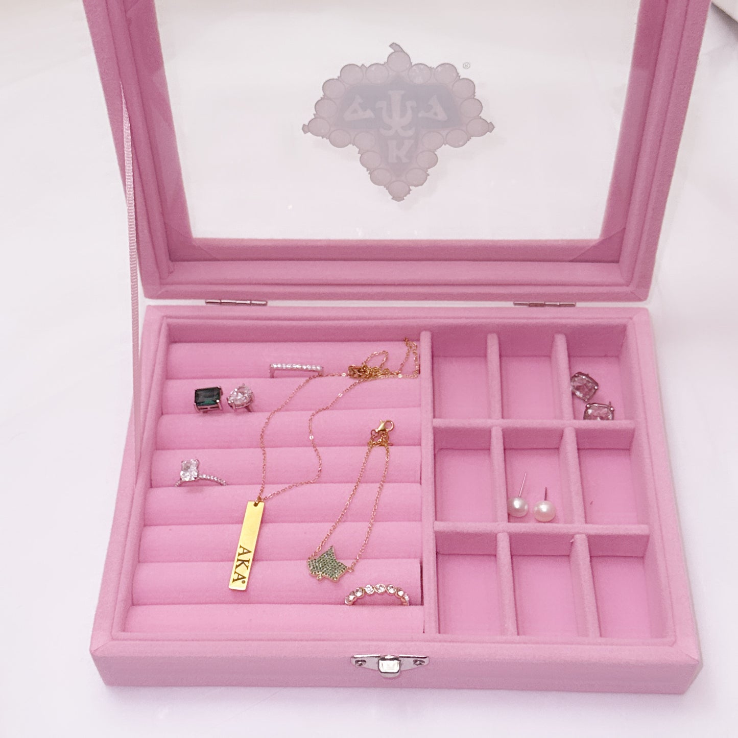 Pink Velvet Jewelry Box – Personalized Elegance for Sorority Women