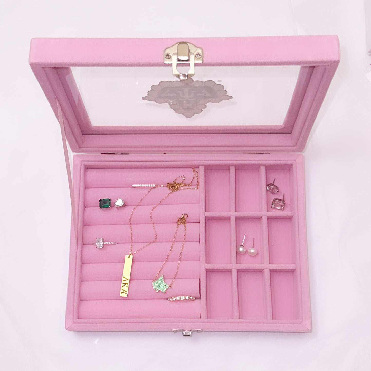 Pink Velvet Jewelry Box – Personalized Elegance for Sorority Women