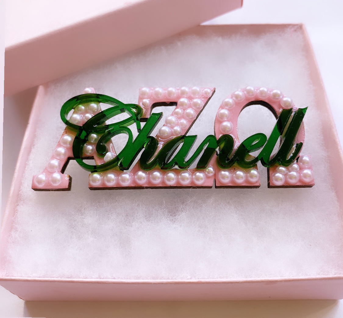 Name Acrylic Chapter Brooch