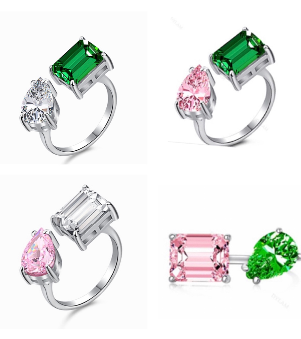 Adjustable Sterling Silver Ring with Pink, Green, and Clear Cubic Zirconia
