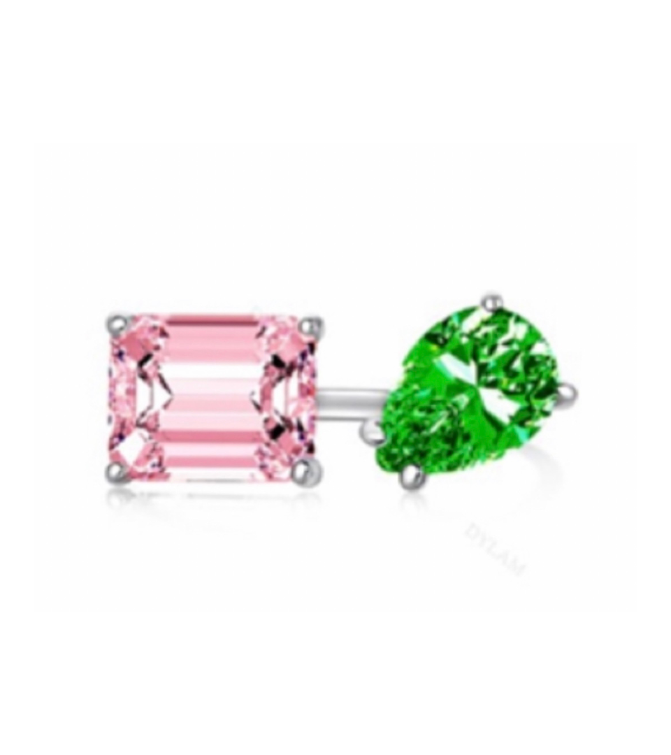 Adjustable Sterling Silver Ring with Pink, Green, and Clear Cubic Zirconia