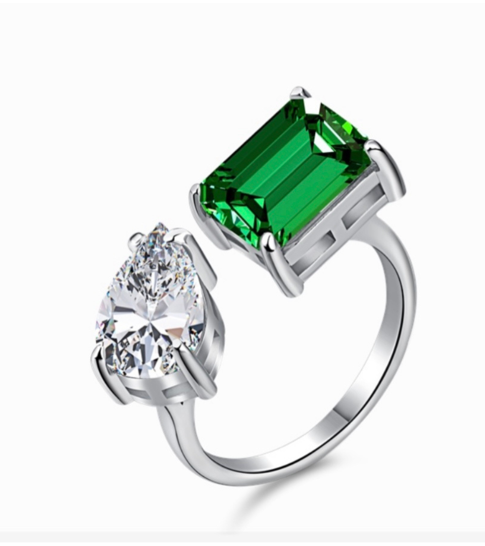 Adjustable Sterling Silver Ring with Pink, Green, and Clear Cubic Zirconia