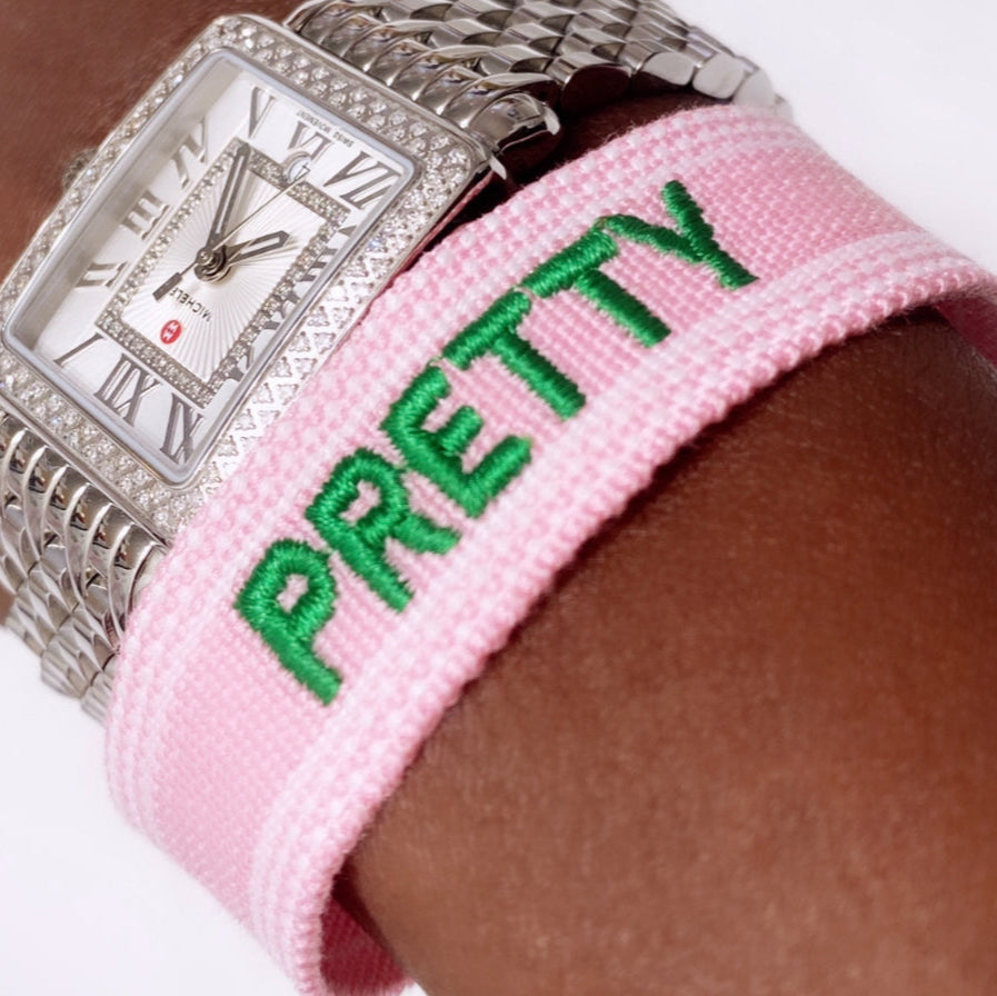 Pink and Green Embroidered bracelet for women of Alpha Kappa Alpha Sorority Inc.