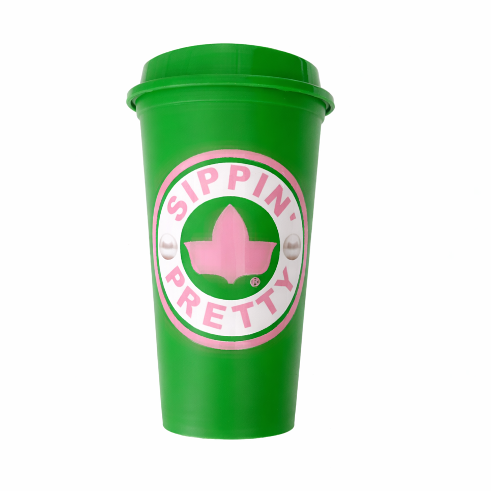 Sippin Pretty 16 oz Reusable Travel Coffee Cup with Lid for Hot and Cold Drinks