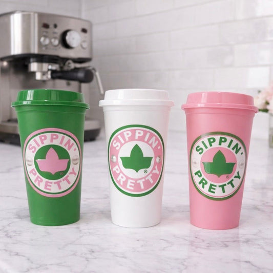 Sippin Pretty 16 oz Reusable Travel Coffee Cup with Lid for Hot and Cold Drinks