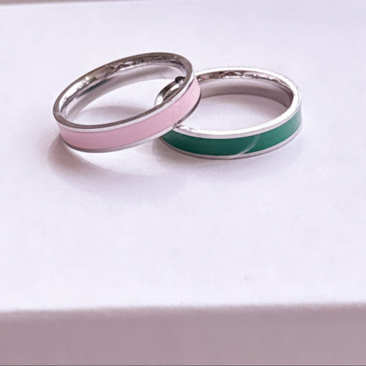 Minimalist Pink & Green Stainless Steel Stackable Rings