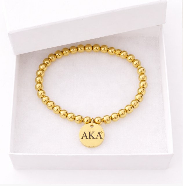AKA® Beaded Stretch Bracelet in Stainless Steel (Gold Plated or Silver)