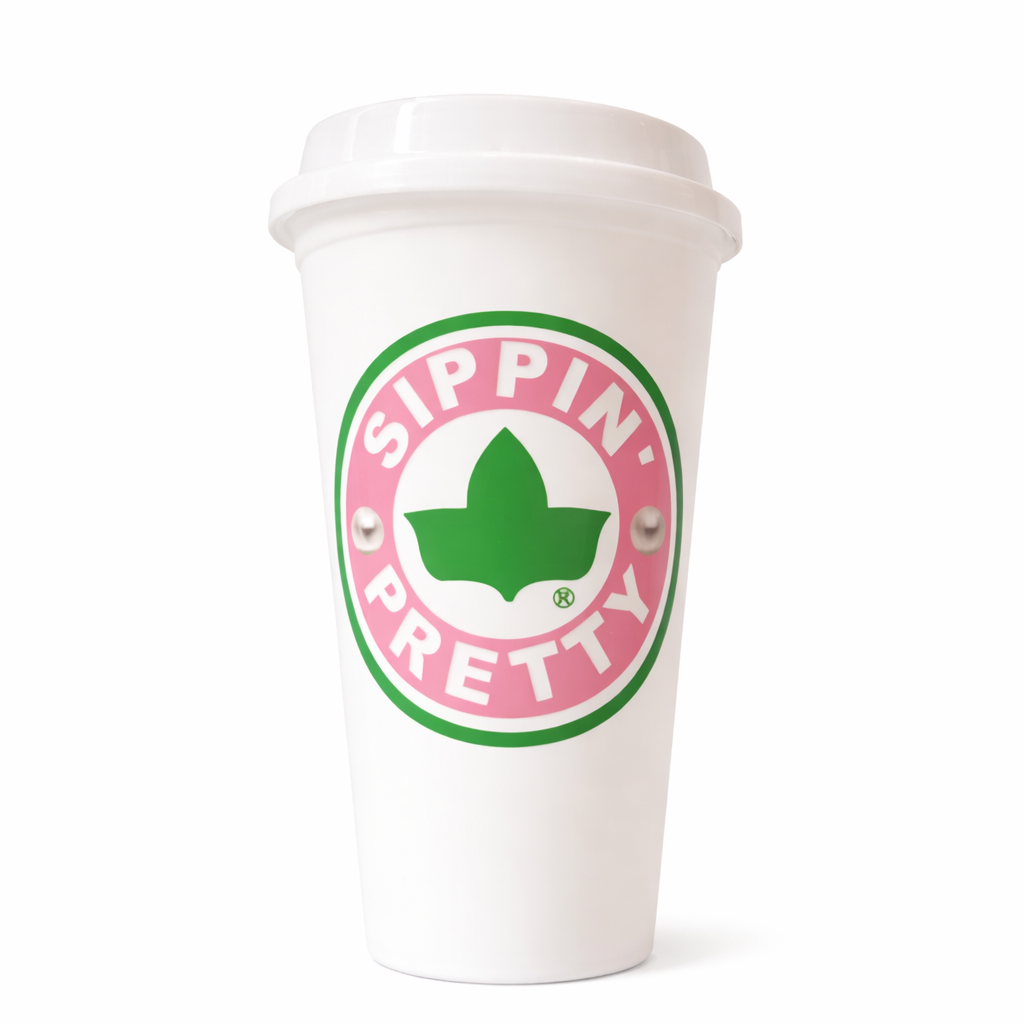 Sippin Pretty 16 oz Reusable Travel Coffee Cup with Lid for Hot and Cold Drinks