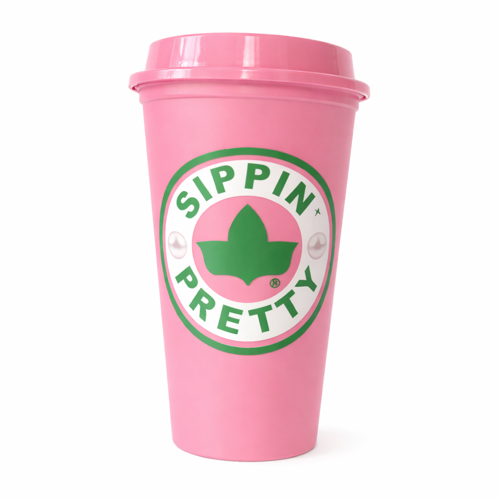 Sippin Pretty 16 oz Reusable Travel Coffee Cup with Lid for Hot and Cold Drinks
