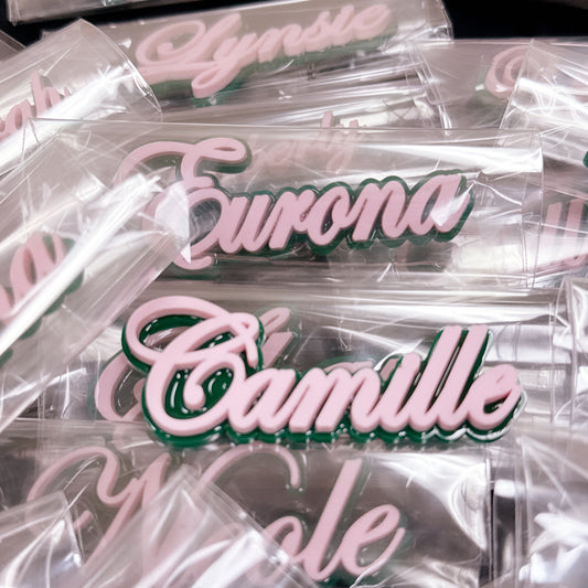 Pink & Green Name Lapel Pin – Personalized Elegance