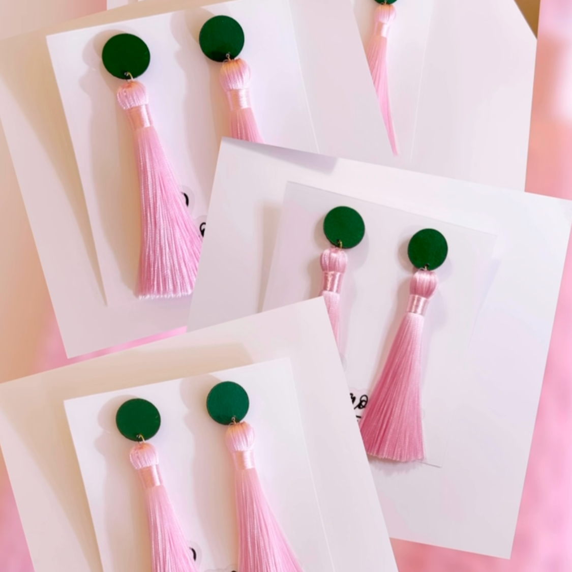 Pink & Green Tassel Earrings