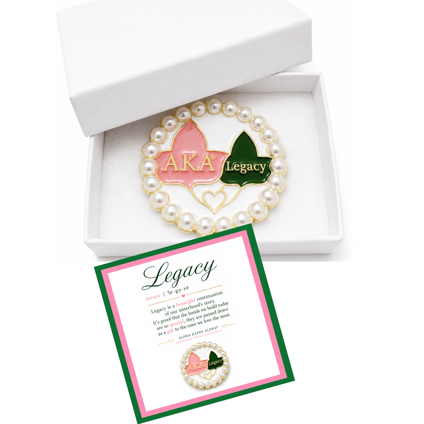 AKA Legacy Pearl Brooch | Alpha Kappa Alpha Legacy Pin | 2 Inch Sorority Brooch
