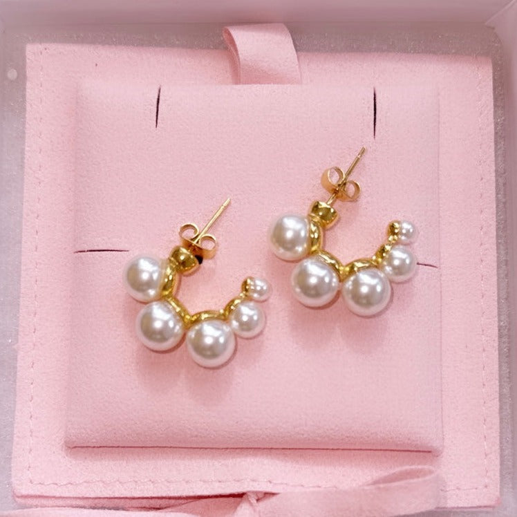 Chunky Stainless Steel Imitation Pearl Stud Earrings - 18K Gold Plated
