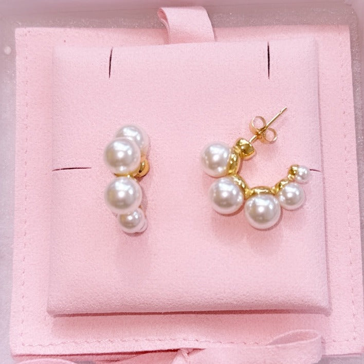 Chunky Stainless Steel Imitation Pearl Stud Earrings - 18K Gold Plated