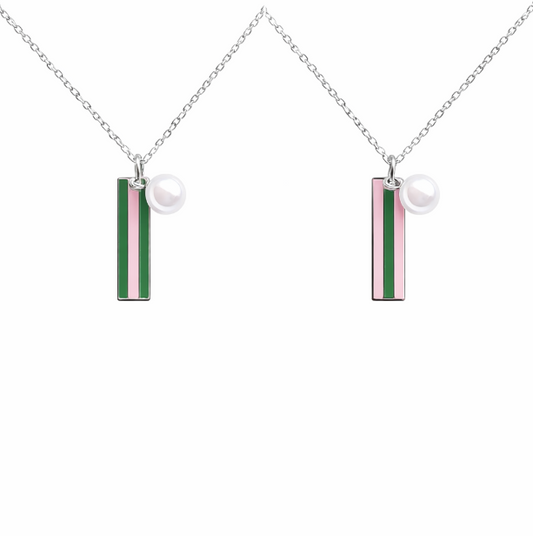 Pink & Green Enamel Stainless Steel Necklace | Adjustable Gift Jewelry