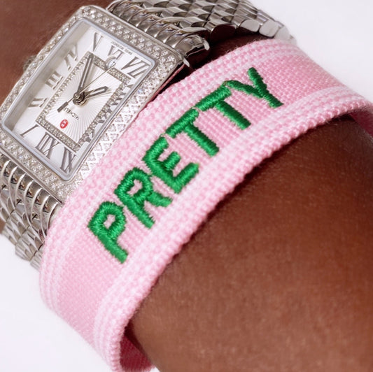 Pink and Green Embroidered bracelet for women of Alpha Kappa Alpha Sorority Inc.  
