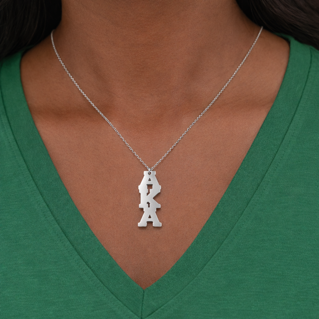 Silver plated stainless steel AKA charm necklace Greek sorority jewelry.